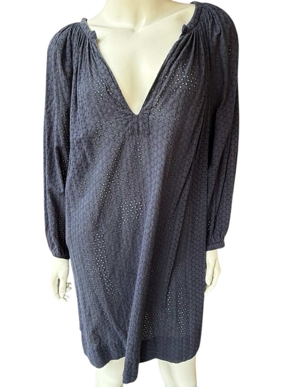 Nili Lotan Navy Blue Eyelet Long Sleeve dress SM